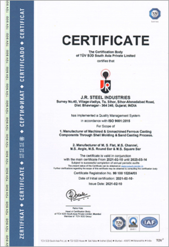 J.R.Steel ISO 9001:2015
