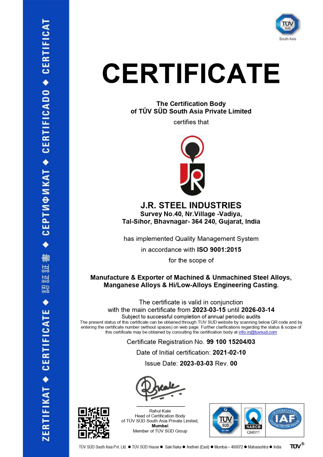 quality-management-system-jr-steel-tuv-sud-certificate